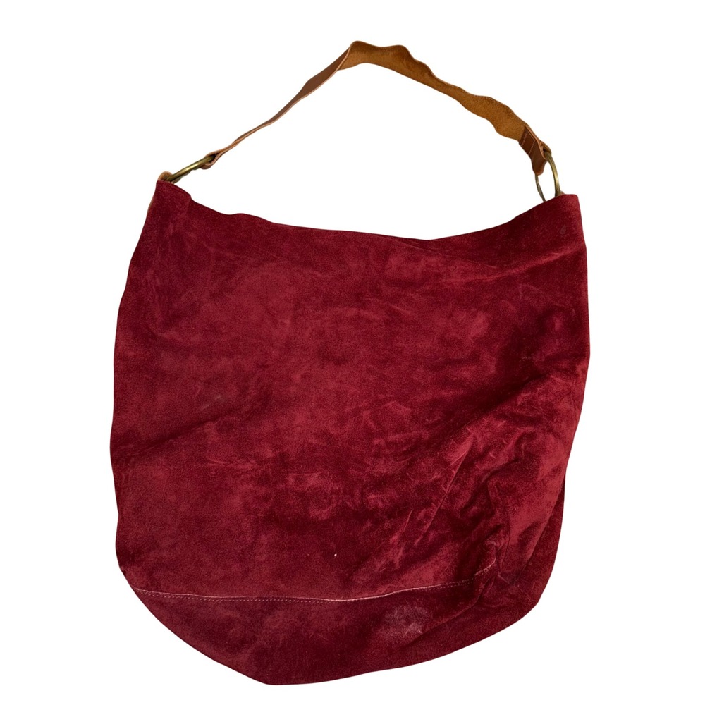 Bob Timberlake Suede Hobo Bag Womens Large Burgundy Good Leather Strap Slouchy